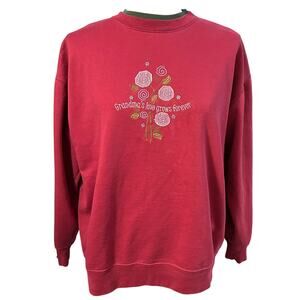 Vintage Grandmas Love Grows Forever Embroidered Sweatshirt L Red Granny 80s